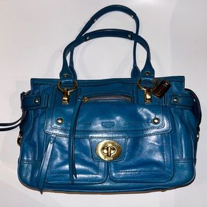 Coach - Teal Leather Handbag w/ duo compartments